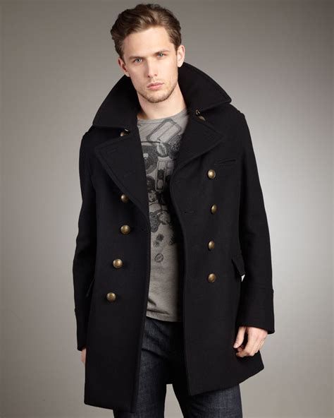 burberry military pea coat black gold buttons|Burberry Men's Pea Coats for Sale .